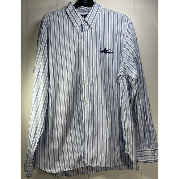 Ralph Lauren Button Up Shirt 2XL XXL Blue Striped R.L. Polo Club NY NY Embroider - Picture 1 of 16